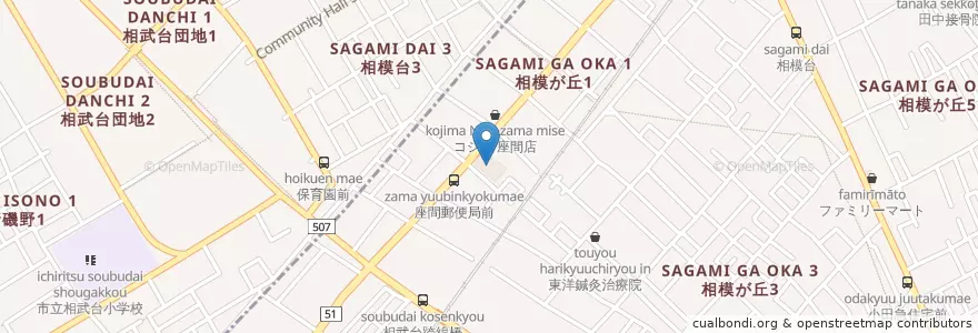 Mapa de ubicacion de 座間郵便局 en Japon, Préfecture De Kanagawa, 座間市, 相模原市, 南区.