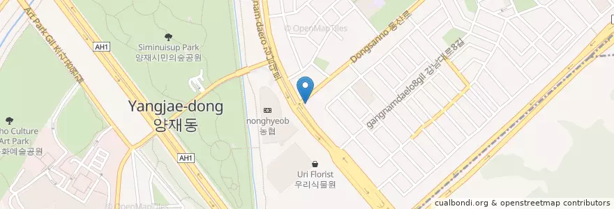 Mapa de ubicacion de 우촌 (제주돼지갈비) en South Korea, Seoul, Seocho-Gu, Yangjae-Dong, Yangjae 2(I)-Dong.