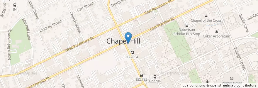 Mapa de ubicacion de Top of the Hill en 미국, 노스캐롤라이나, Orange County, Chapel Hill.