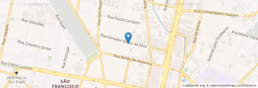 Mapa de ubicacion de Espaço Bodebrown São Francisco en 브라질, 남부지방, 파라나, Região Geográfica Intermediária De Curitiba, Região Metropolitana De Curitiba, Microrregião De Curitiba, 쿠리치바.