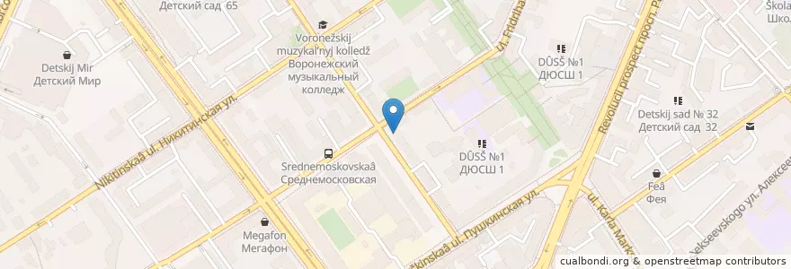 Mapa de ubicacion de Прага en ロシア, 中央連邦管区, Воронежская Область, Городской Округ Воронеж.