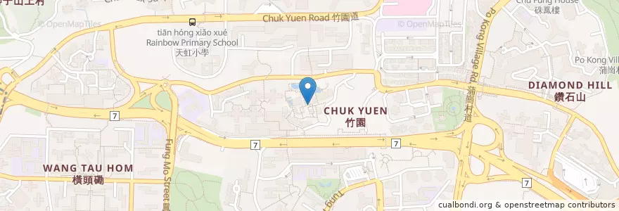Mapa de ubicacion de 嗇色園黃大仙祠 en Chine, Guangdong, Hong Kong, Kowloon, Nouveaux Territoires, 黃大仙區 Wong Tai Sin District.