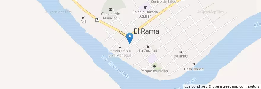 Mapa de ubicacion de pizza en نیکاراگوئه, Región Autónoma De La Costa Caribe Sur, El Rama (Municipio).