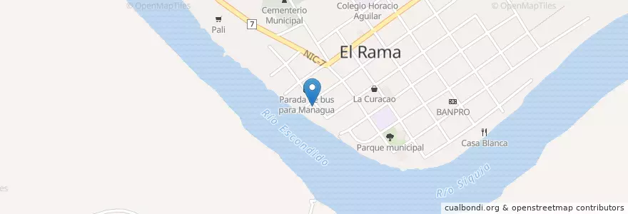 Mapa de ubicacion de Las Vegas en Nicaragua, Autonome Region Südkaribikküste, El Rama (Municipio).