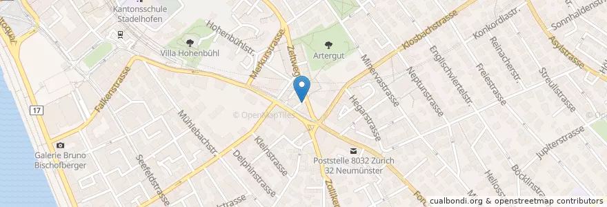Mapa de ubicacion de Kreuzplatz en Switzerland, Zurich, District Zurich, Zurich.