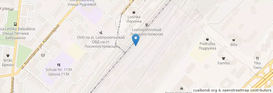 Mapa de ubicacion de Пожарный поезд ст. Лосиноостровская en Russie, District Fédéral Central, Moscou, Северо-Восточный Административный Округ.