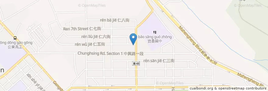 Mapa de ubicacion de 東之園草袋飯 en 台湾, 台湾省, 台東県, 台東市.
