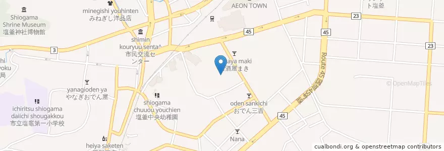 Mapa de ubicacion de 尾島町集会所 en Japan, 宮城県, 塩竈市.