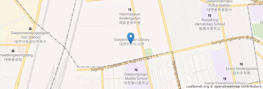 Mapa de ubicacion de 대전중리초등학교 en Zuid-Korea, Daejeon, 대덕구, 법동.