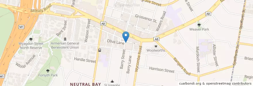 Mapa de ubicacion de The Mojo Klinik en Australië, Nieuw-Zuid-Wales, North Sydney Council, Sydney.
