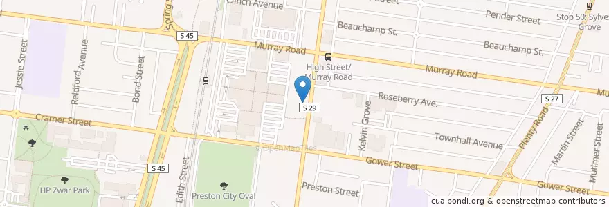 Mapa de ubicacion de Preston Discount Pharmacy en Australia, Victoria, City Of Darebin.