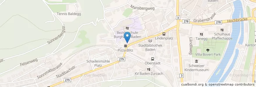 Mapa de ubicacion de Kanchi en Schweiz/Suisse/Svizzera/Svizra, Aargau, Bezirk Baden, Baden.
