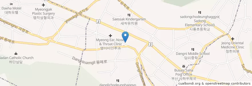 Mapa de ubicacion de 바다횟집 en Südkorea, Busan, Saha-Gu, Dangni-Dong.