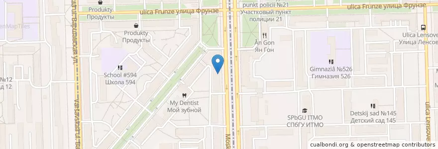 Mapa de ubicacion de Frank en Russland, Föderationskreis Nordwest, Oblast Leningrad, Sankt Petersburg, Moskauer Rajon, Округ Пулковский Меридиан.