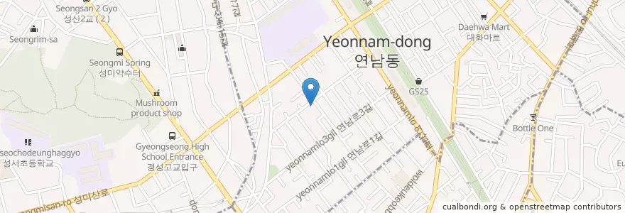 Mapa de ubicacion de 컬투치킨 en كوريا الجنوبية, سول, 마포구, 연남동.