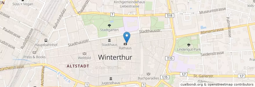 Mapa de ubicacion de Vollenweider Café en سوئیس, زوریخ, Bezirk Winterthur, Winterthur.