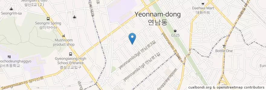 Mapa de ubicacion de 따순밥꼬순전 en Coreia Do Sul, Seul, 마포구, 연남동.