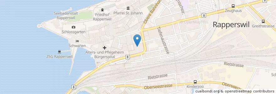Mapa de ubicacion de Migros Geschäftshaus-WC en 瑞士, Sankt Gallen, Wahlkreis See-Gaster, Rapperswil-Jona.