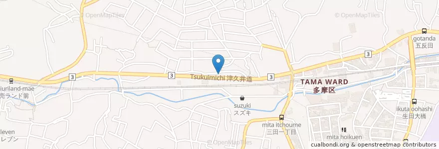 Mapa de ubicacion de PIZZA-LA en 日本, 神奈川縣, 川崎市, 多摩区.
