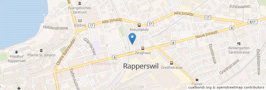 Mapa de ubicacion de RGZ-Stiftung Therapiestelle für Kinder en Schweiz/Suisse/Svizzera/Svizra, Sankt Gallen, Wahlkreis See-Gaster, Rapperswil-Jona.