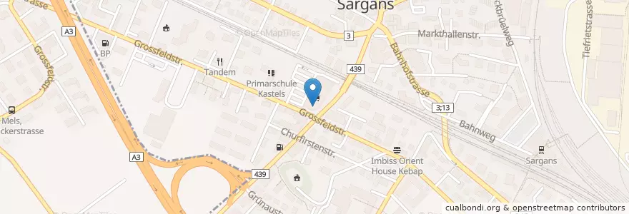 Mapa de ubicacion de Bancomat Manor en Suíça, Sankt Gallen, Wahlkreis Sarganserland, Sargans.