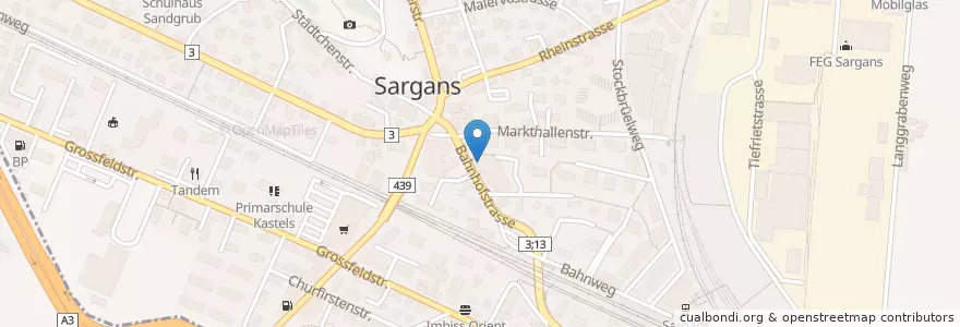 Mapa de ubicacion de Raiffeisenbank Sarganserland en سوئیس, Sankt Gallen, Wahlkreis Sarganserland, Sargans.