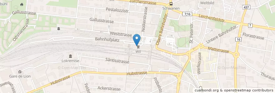 Mapa de ubicacion de PickPost Stelle 9500 Wil SG 1 en Швейцария, Санкт-Галлен, Wahlkreis Wil, Wil (Sg).
