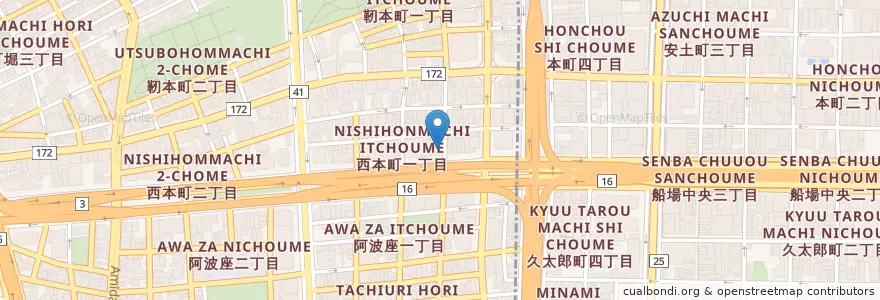 Mapa de ubicacion de ごん田 en Japan, 大阪府, Osaka, 西区.
