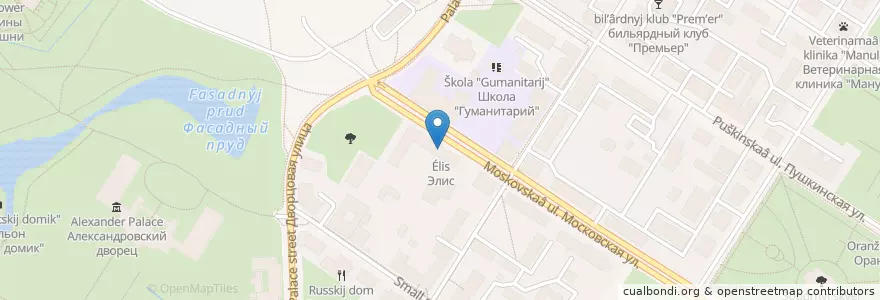 Mapa de ubicacion de Столовая en Russie, District Fédéral Du Nord-Ouest, Oblast De Léningrad, Saint-Pétersbourg, Пушкинский Район, Пушкин.