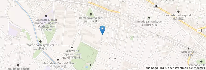 Mapa de ubicacion de 浜田山診療所 en Japonya, 東京都, 杉並区.