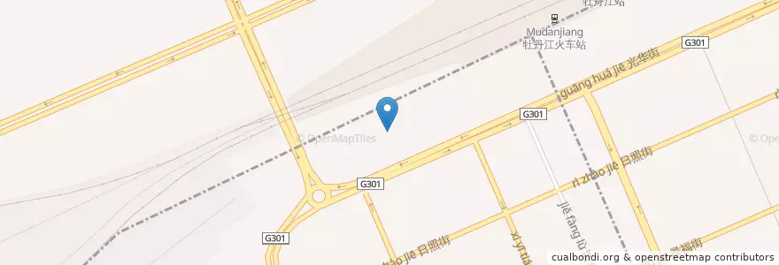 Mapa de ubicacion de 花鸟鱼市 en 中国, 黒竜江省, 牡丹江市, 西安区, 火炬街道.