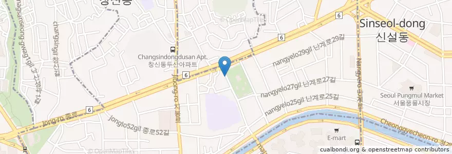 Mapa de ubicacion de 黄鶴洞蚤の市 en 大韓民国, ソウル, 鍾路区, 숭인2동.