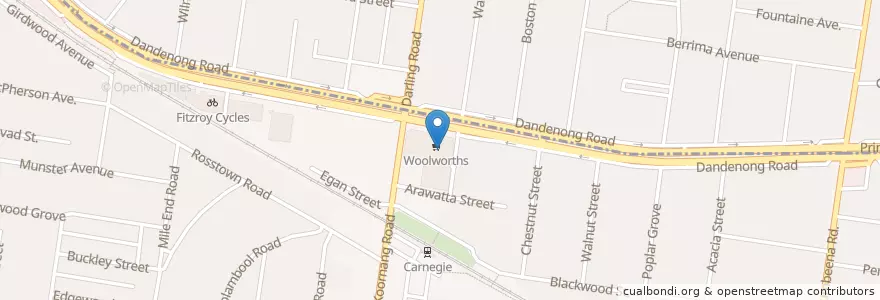 Mapa de ubicacion de Carnegie Central en Australië, Victoria, City Of Glen Eira.