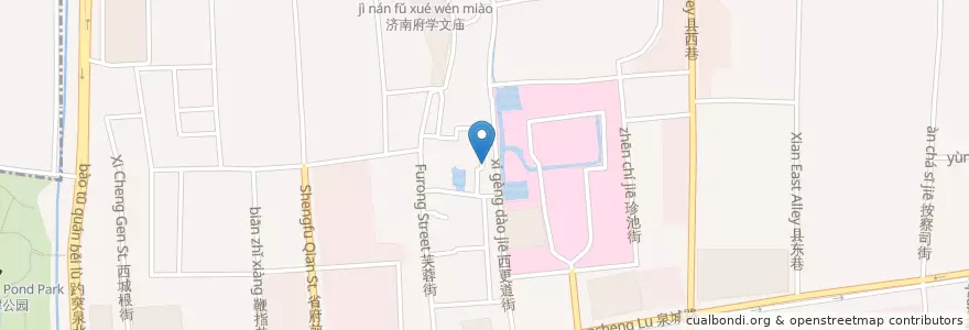 Mapa de ubicacion de 王府池子4号院 en 中国, 山东省, 济南市, 历下区, 大明湖街道, 泉城路街道.