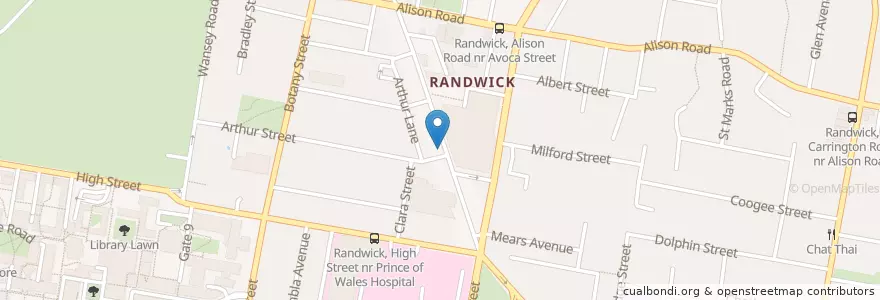 Mapa de ubicacion de Charcoal Chicken Randwick en Avustralya, New South Wales, Sydney, Randwick City Council.