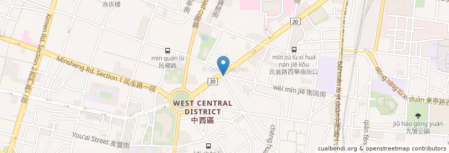 Mapa de ubicacion de Chiyang Coffee en Taiwan, Tainan, 中西區.