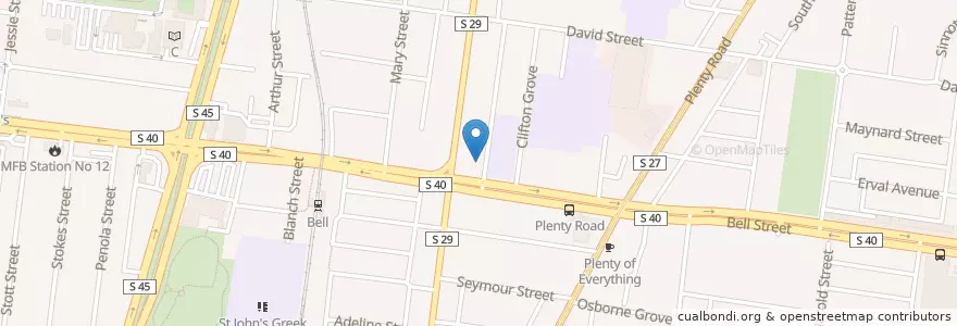 Mapa de ubicacion de Red Rooster en Australie, Victoria, City Of Darebin.