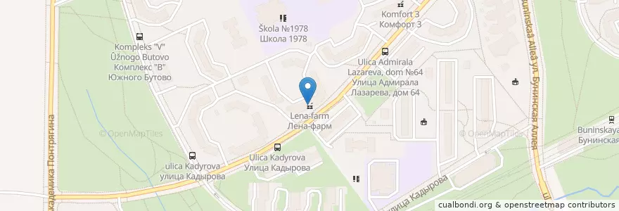 Mapa de ubicacion de Лена-фарм en Russia, Distretto Federale Centrale, Москва, Юго-Западный Административный Округ, Južnoe Butovo.