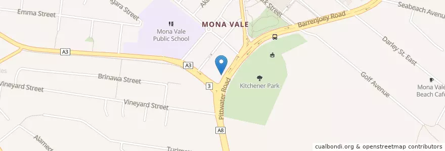 Mapa de ubicacion de Mona Vale en Australië, Nieuw-Zuid-Wales, Sydney, Northern Beaches Council.