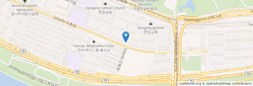 Mapa de ubicacion de Shinhan bank en Coreia Do Sul, Seul, 용산구, 이촌1동, 서빙고동.