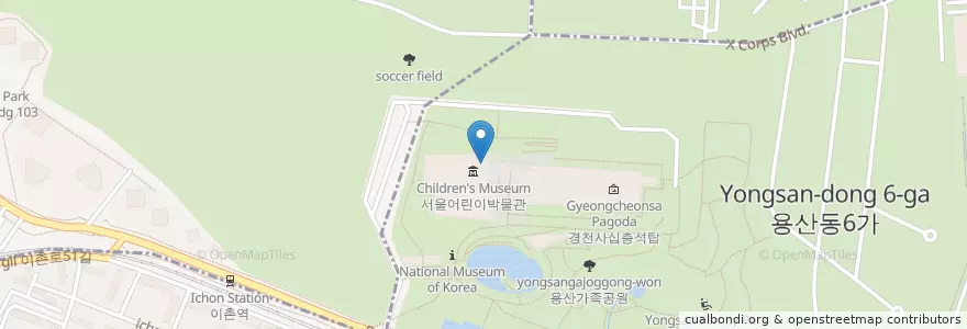 Mapa de ubicacion de 국립중앙박물관 극장용 en کره جنوبی, سئول, 용산구, 서빙고동.