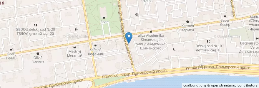 Mapa de ubicacion de Медидент плюс en Russland, Föderationskreis Nordwest, Oblast Leningrad, Sankt Petersburg, Приморский Район, Округ Чёрная Речка.
