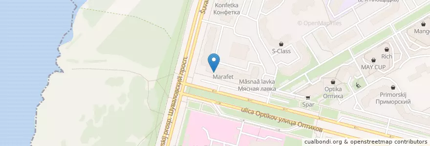 Mapa de ubicacion de Mangal Grill en Russland, Föderationskreis Nordwest, Oblast Leningrad, Sankt Petersburg, Приморский Район, Округ № 65.