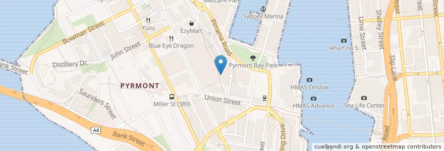 Mapa de ubicacion de Pulse Express en 오스트레일리아, New South Wales, Council Of The City Of Sydney, 시드니.