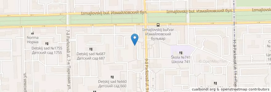 Mapa de ubicacion de Совкомбанк en Rusland, Centraal Federaal District, Moskou, Восточный Административный Округ, Район Измайлово.