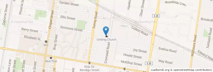 Mapa de ubicacion de Uniting Church en Australien, Victoria, City Of Stonnington.
