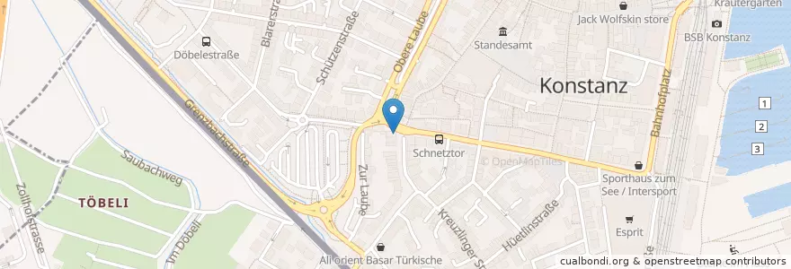 Mapa de ubicacion de ZAB E LE Thai-Food-Imbiss en Germania, Baden-Württemberg, Bezirk Kreuzlingen, Regierungsbezirk Freiburg, Landkreis Konstanz, Kreuzlingen, Verwaltungsgemeinschaft Konstanz, Konstanz.