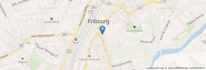 Mapa de ubicacion de Tokio Sushi Bar en Suisse, Fribourg, District De La Sarine, Fribourg.