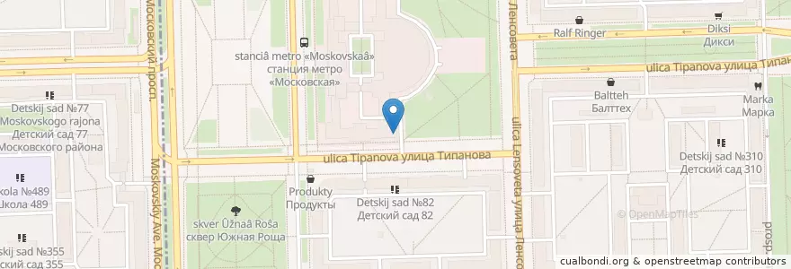 Mapa de ubicacion de Сбербанк en Russie, District Fédéral Du Nord-Ouest, Oblast De Léningrad, Saint-Pétersbourg, Московский Район, Округ Звёздное.