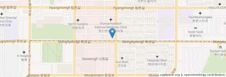 Mapa de ubicacion de WooriBank en 대한민국, 대전, 서구, 둔산동.